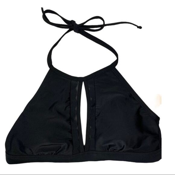 Kona sol black scallop & mesh keyhole halter bikini top black Small NWT - Picture 1 of 3